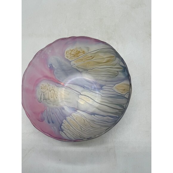 Rueven glass Hand-Painted Ruweven Art Glass Bowl scalloped pink 7x2.75" READ - Picture 7 of 7